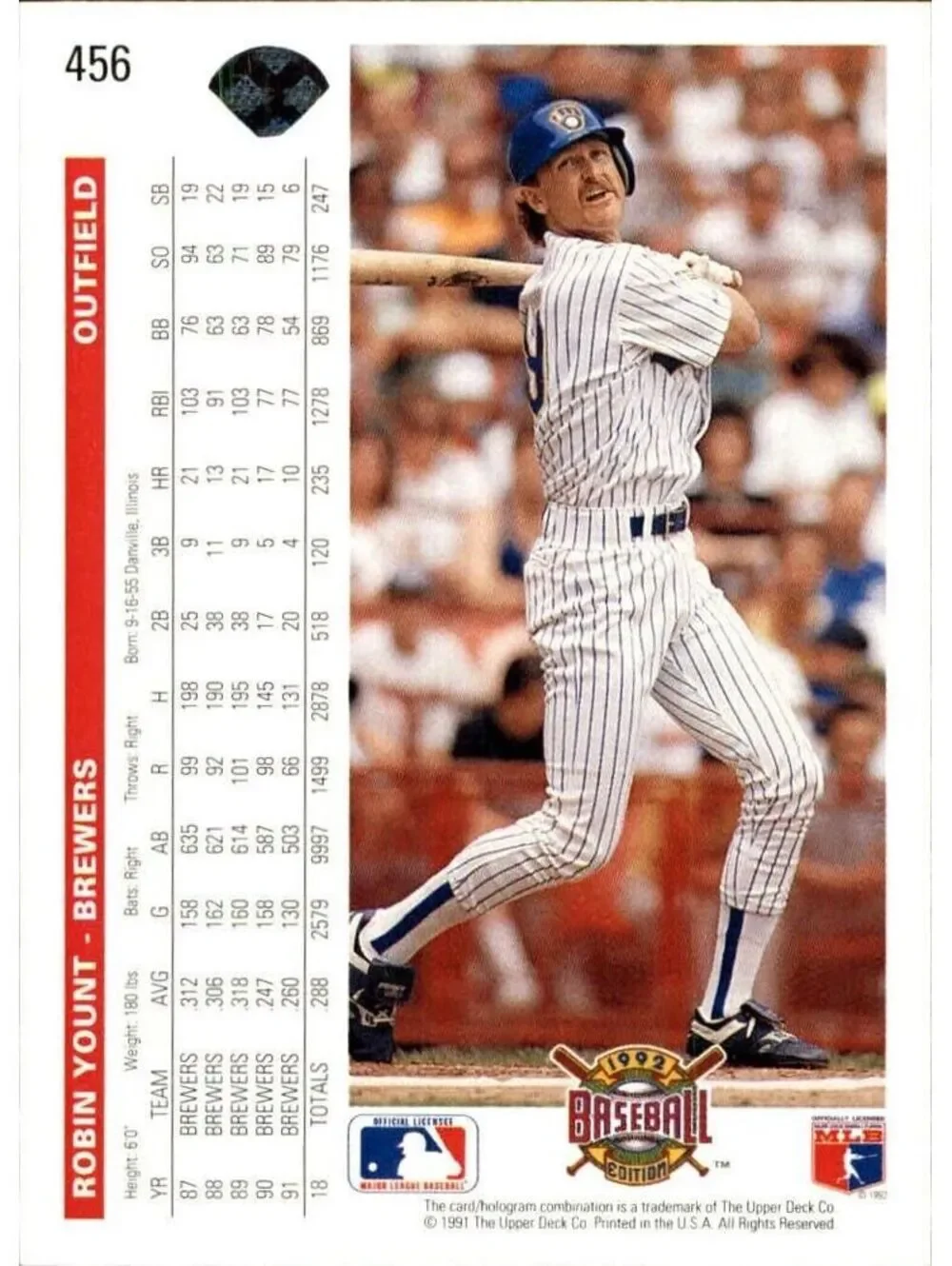 Robin Yount 1992 Upper Deck MLB #456 Baseball Card Milwaukee Brewers